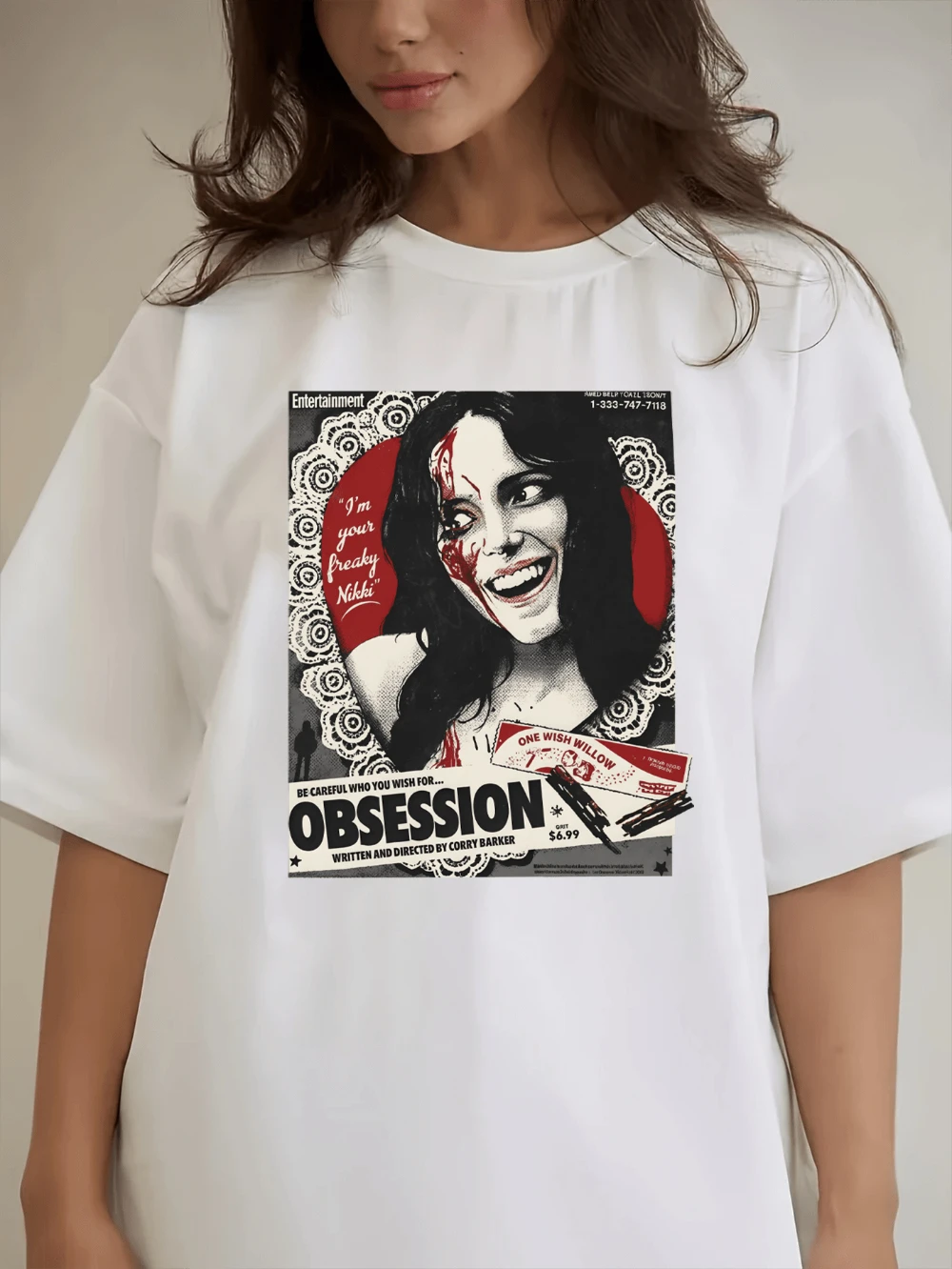 Fashion Women's Spring and Summer Collection, A Retro Poster Style Printed T-shirt Featuring The Movie 'One Wish Willow'