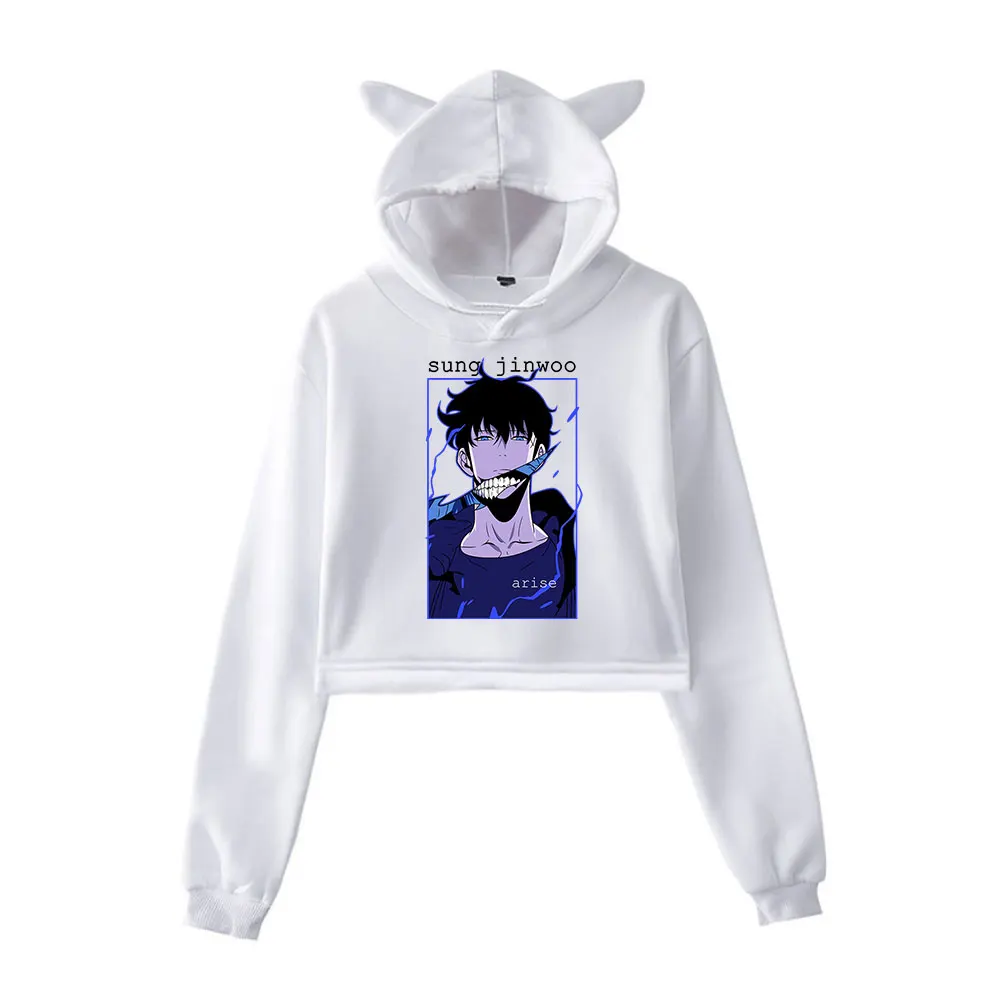 Solo Leveling Sung Jinwoo Hoodie Vintage 90s Streetwear Merch Hoodies Sports Sweatshirts for Girls Cat Ear Crop Fashion Pullover