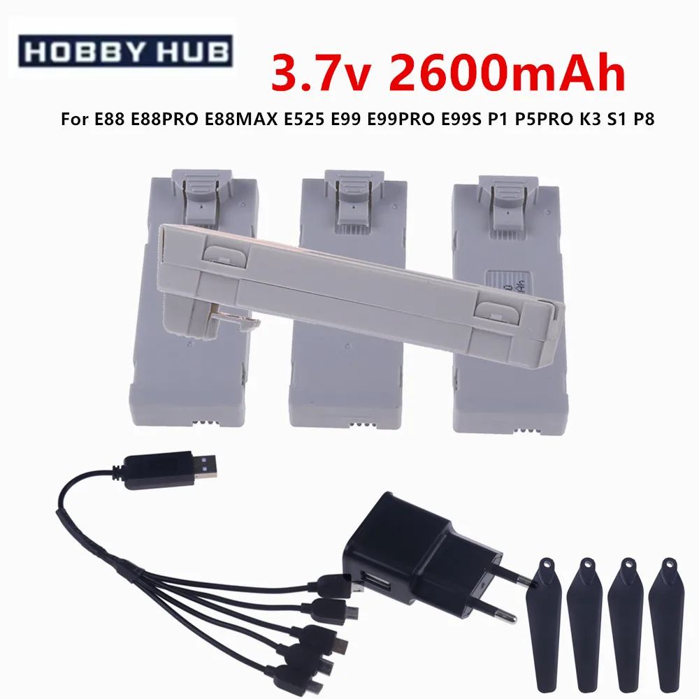 E88 Rechargeable Flight Battery 3.7V 2600mAh Lithium Battery for E88/E88MAX/E525/P1/P5PRO/K3/S2/S1/P8 RC Drones