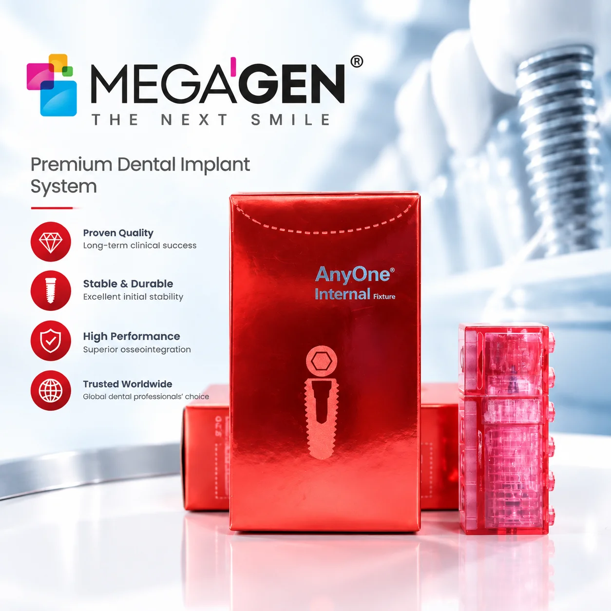 MegaGen AnyOne AO Series Dental Implant, Korean Imported Hex Screw Implant, Dental Implant Accessories & Tools