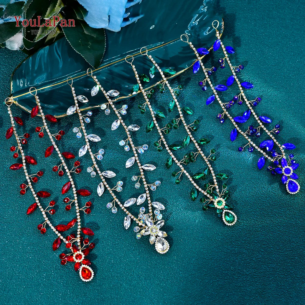 

YouLaPan Rhinestone Wedding Headband Earring Set Forehead Head Chain Bridal Headpiece Pageant Hair Accessories Headwear HP930