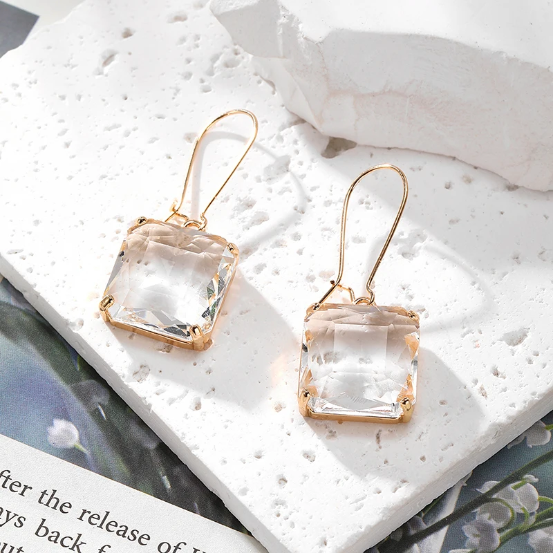 Luruxy Exquisite Square Crystal Drop Earring For Women Glass Metal Simple Retro Geometric Pendant Earrings Wedding Party Jewelry
