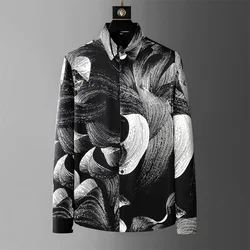 Brand Art Printed Shirt for Men Long Sleeve Loose Casual Shirts High Quality Business and Social Streetwear Men Clothing M-4XL