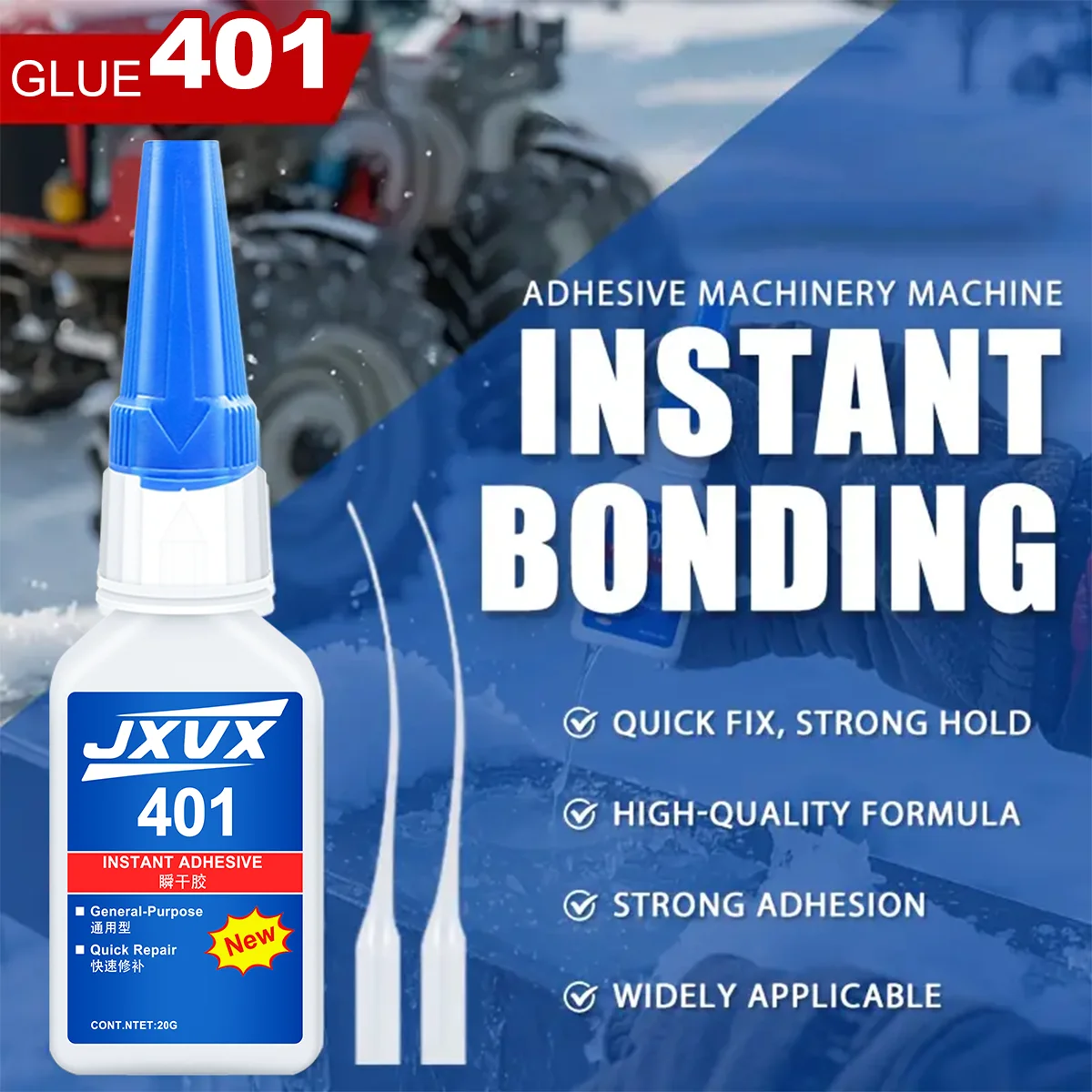 20 جرام 401 شفاف سوبر غلو سريع الجفاف  لاصق سيانو أكريليت مكونات جلدية ومطاطية للسيارات والأنظمة الميكاترونية أداة لاصقة سائلة قوية التماسك.