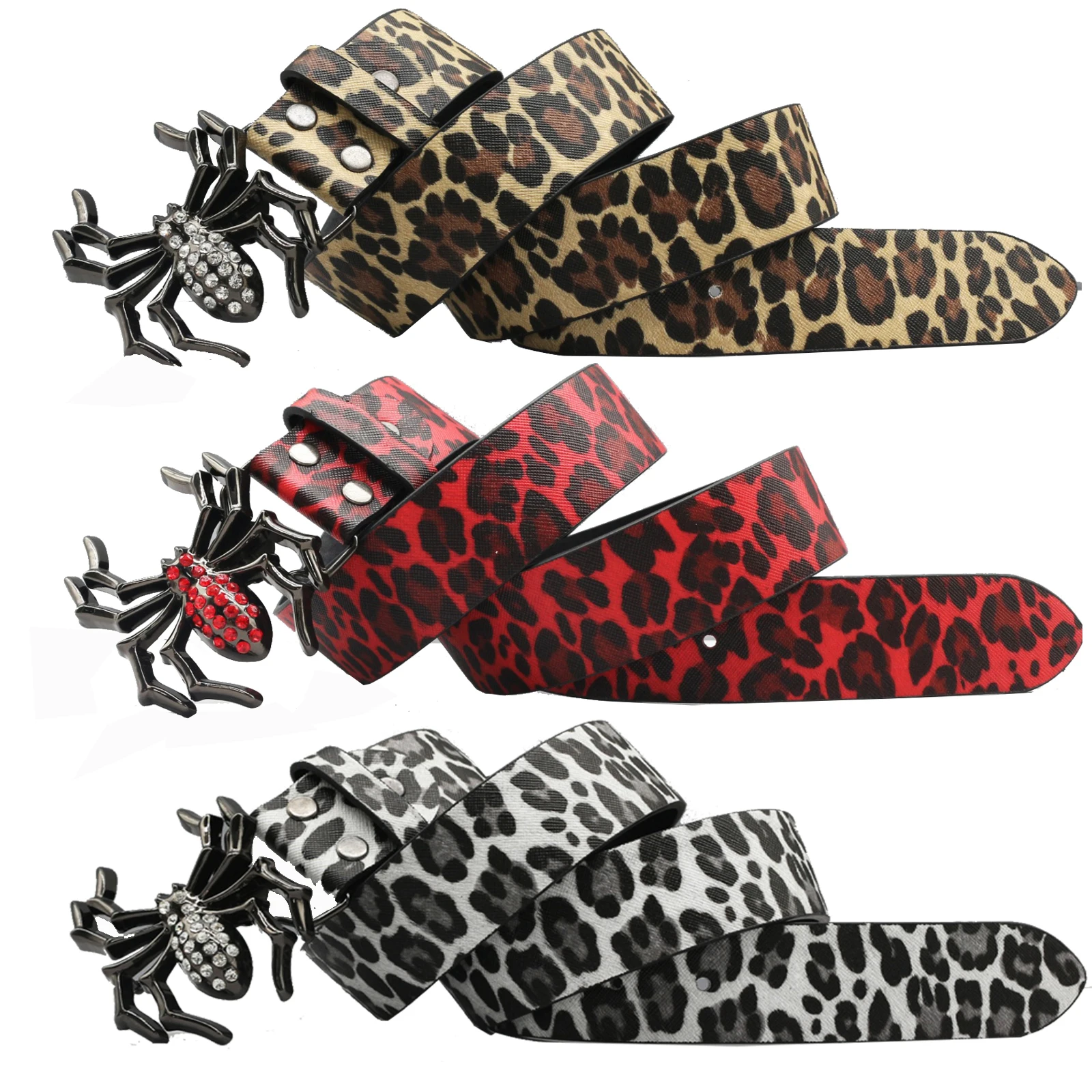 Pasek Leopard Spider: Męski i damski pasek z dżetami, wzór panterki, punkowy hip-hopowy wielofunkcyjny pasek dekoracyjny