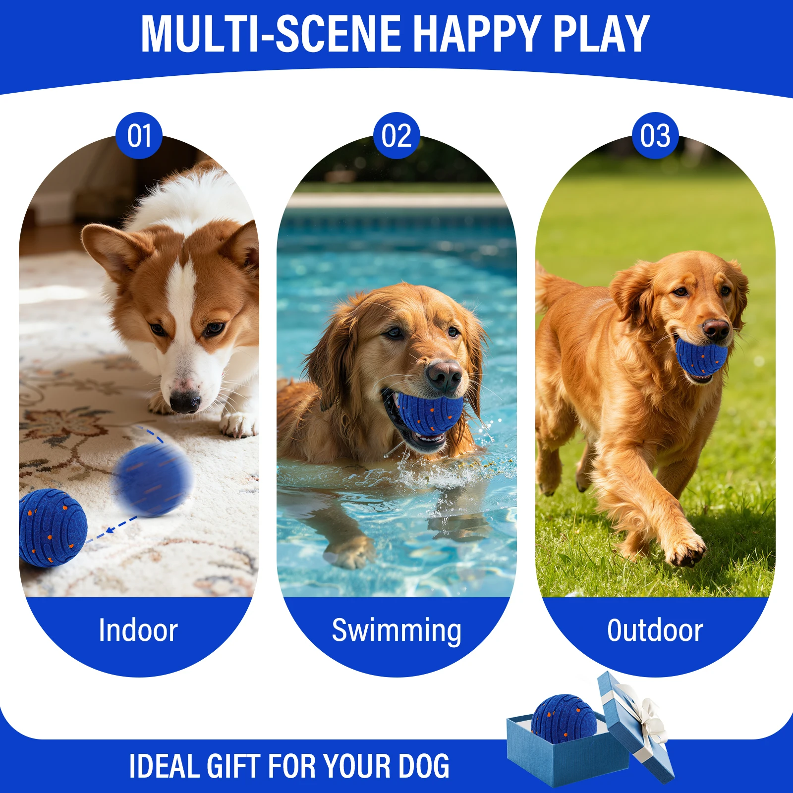 Brinquedo Interativo Inteligente para Cães, Bola de Brinquedo E-TPU para Mastigadores Agressivos, Movimento Automático, Bola Recarregável para Pequenos/Médios Cães