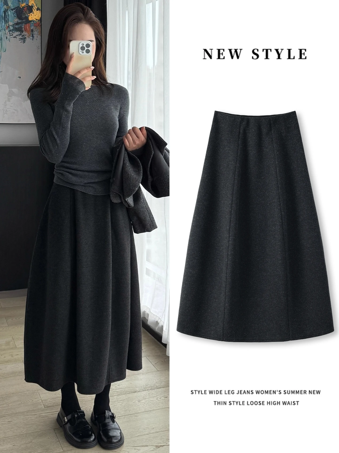 High Waist A-Line  Skirt Women's Autumn Winter New Style Soft Comfortable Acetate Woolen Plaid Skirt Flattering Flower Bud