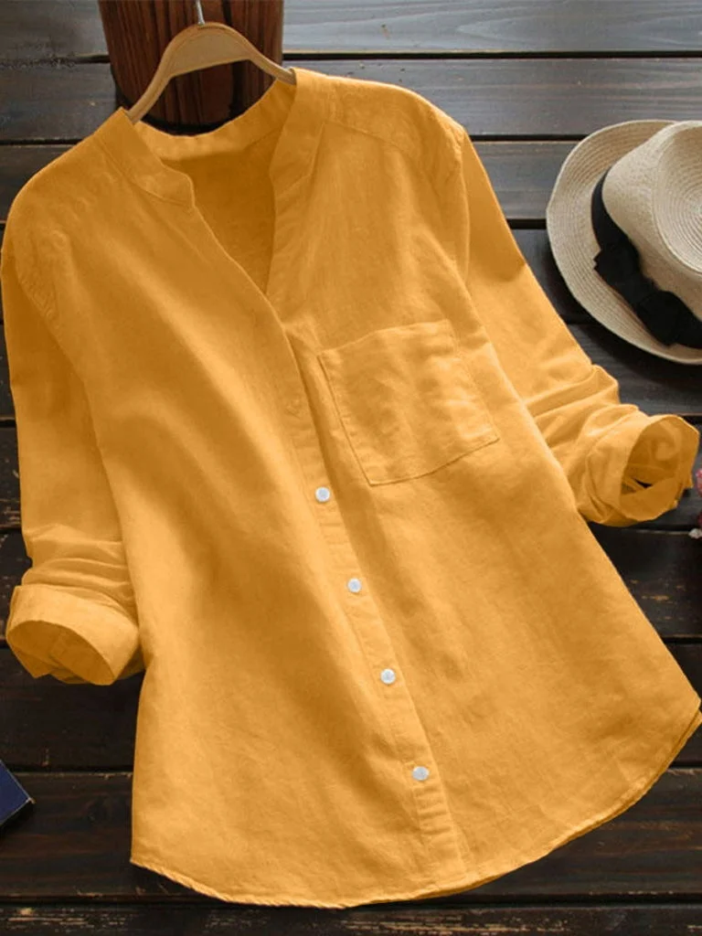 

Spring Summer Loose Fit Linen Cotton Blend T-Shirt Women's Casual Shirt V-Neck Short Sleeve Mid-Length Pure Color Air Conditi...