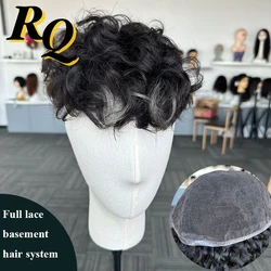 Pre Cut Hairpieces Full Lace Basement Toupee Hair System Styled Curl Hair Replacement For Male Swiss Lace Base Toupee