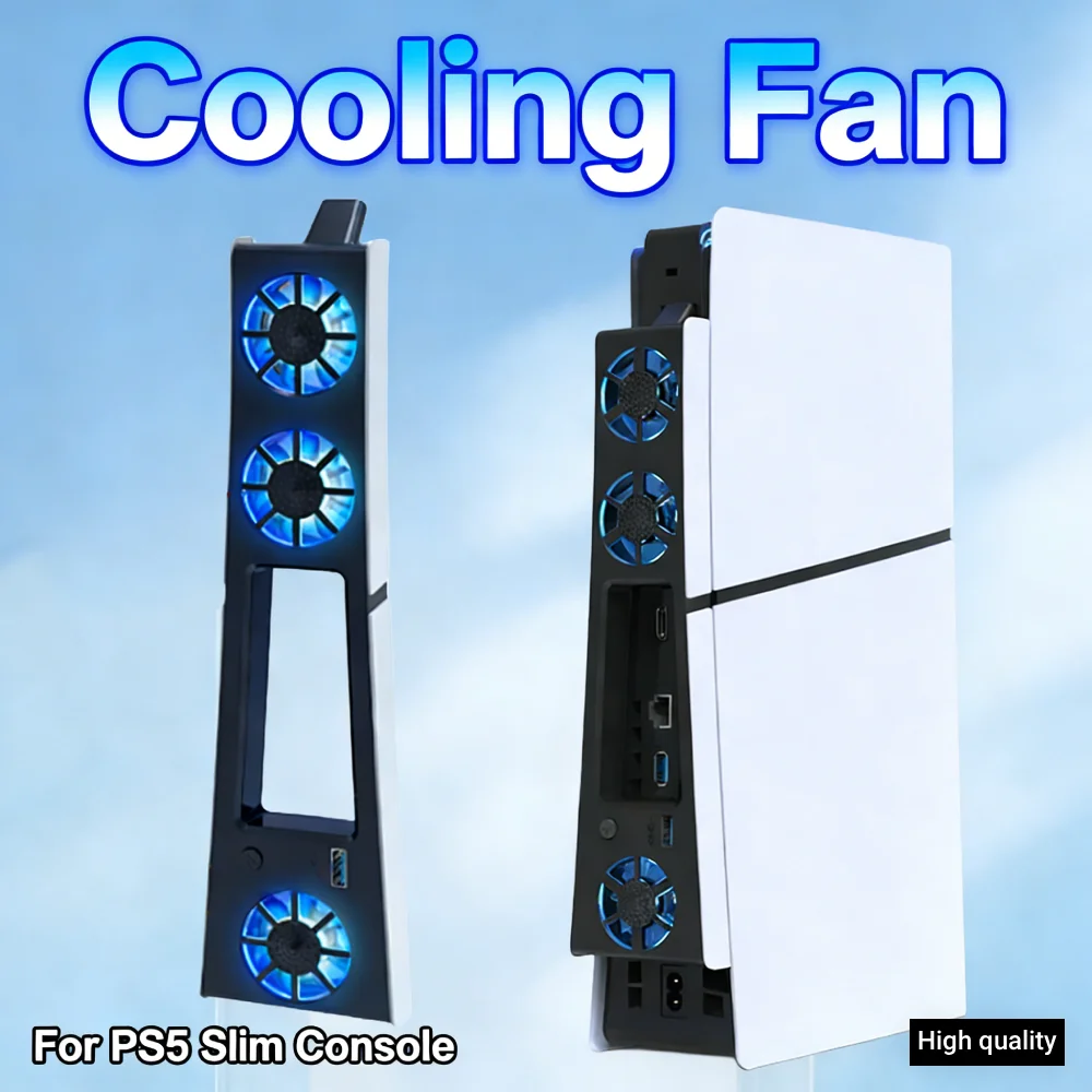 

Охлаждающий вентилятор для консоли PS5 Slim (цифровая версия/дисковая версия) с регулируемой скоростью, тихий вентилятор с LED-подсветкой, эффективная система охлаждения