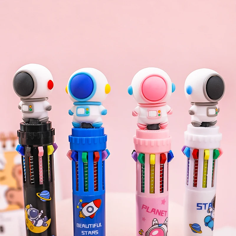 Stylo à bille d\'astronaute de dessin animé 10 couleurs, papeterie scolaire et de bureau, Papelaria Escolar, stylos multicolores, papeterie Kawaii