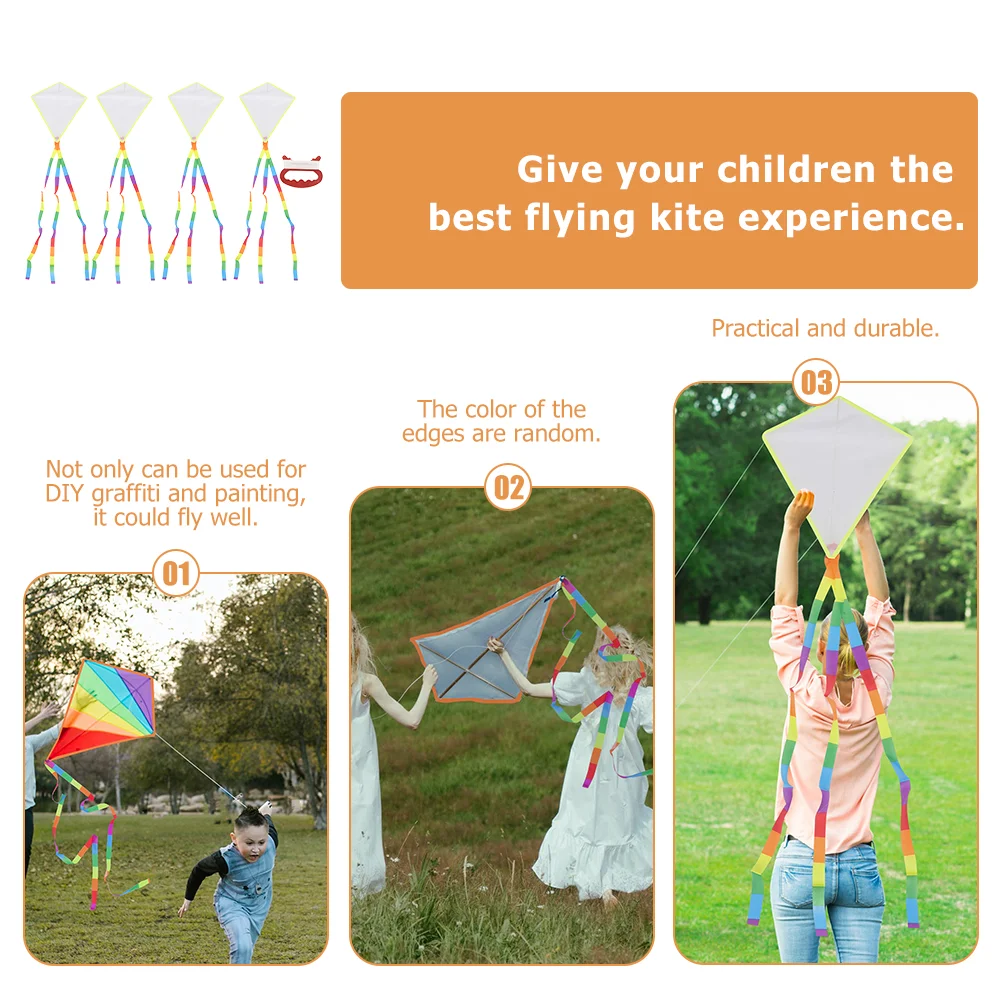 4 Pcs Kite Physical Exercise Interesting Blank Decorate Colorful Kites for Kids Ages 8-12 Cloth Funny Drawing Park