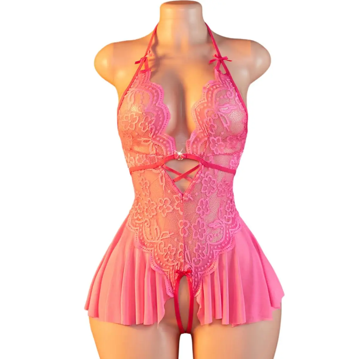 New Deep V Teddy Bodysuit Red Underwear Xxx 2026 Women's Sexy Babydolls Nightdress Erotic Costume Open Crotch Porn Lingerie Set