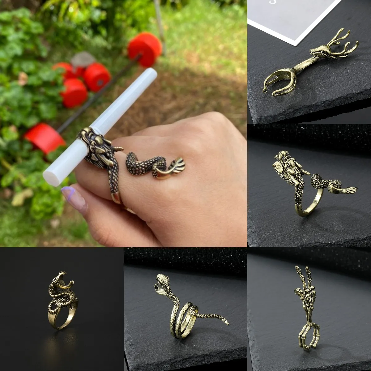 Brass Dragon/Snake/Deer Cigarette Holder Ring Smoking Holder Ring