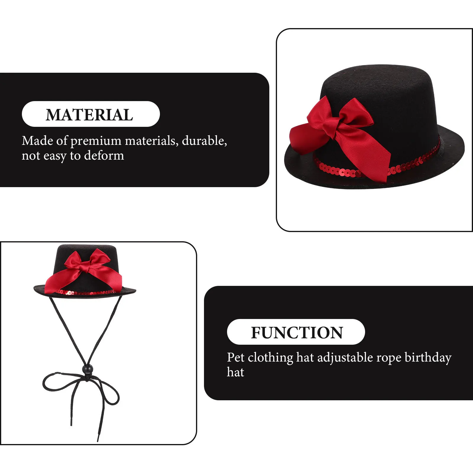 

Pet Bowler Hat Lightweight Adjustable Decorative Dog Cat Hat for Party Photo Prop and Costume Pet Supply Photo Prop