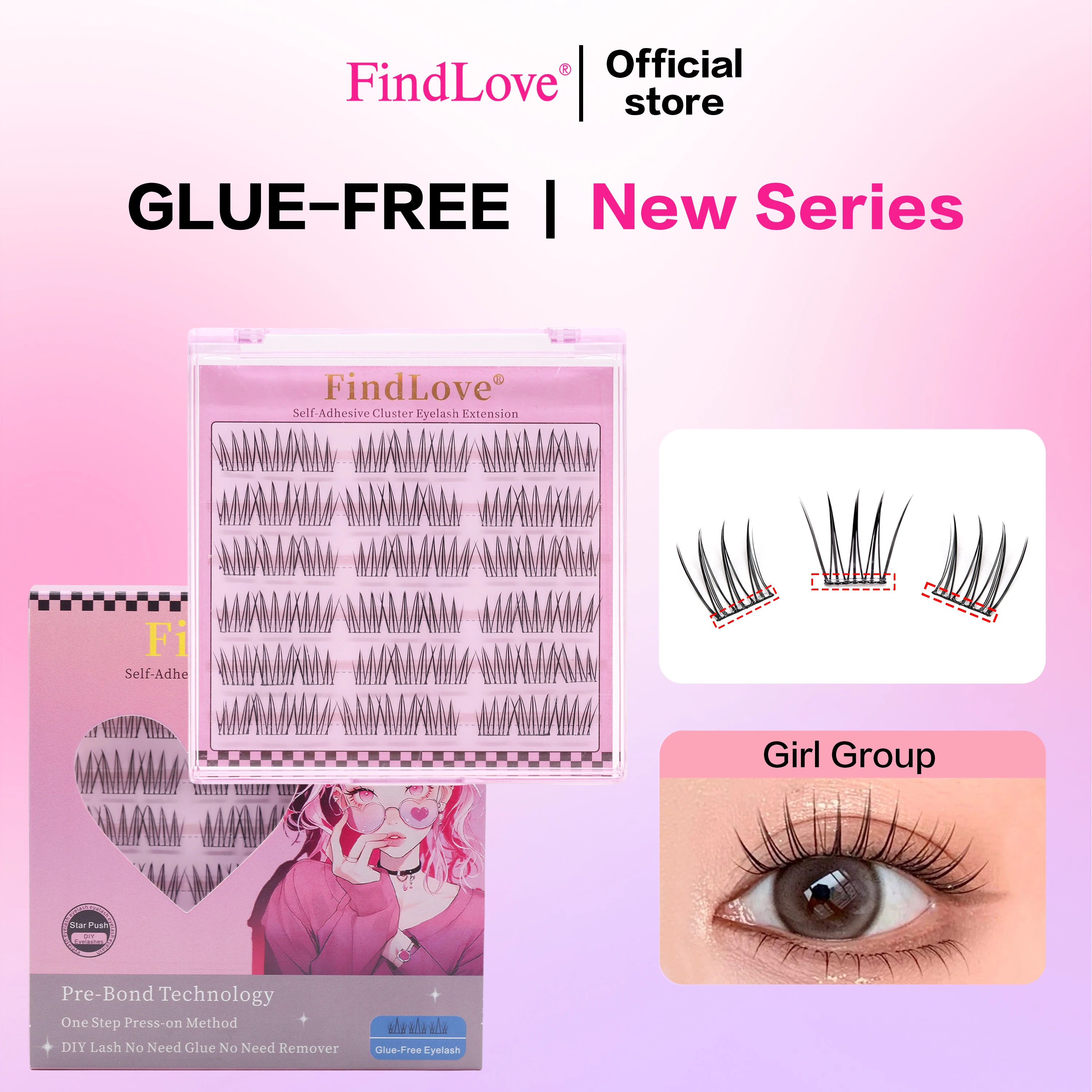 Findlove Girl Group Series 5rows 6rows No-glue Need Eyelash Extension Natural And Long For Lazygirl Second To Wear Comfortable