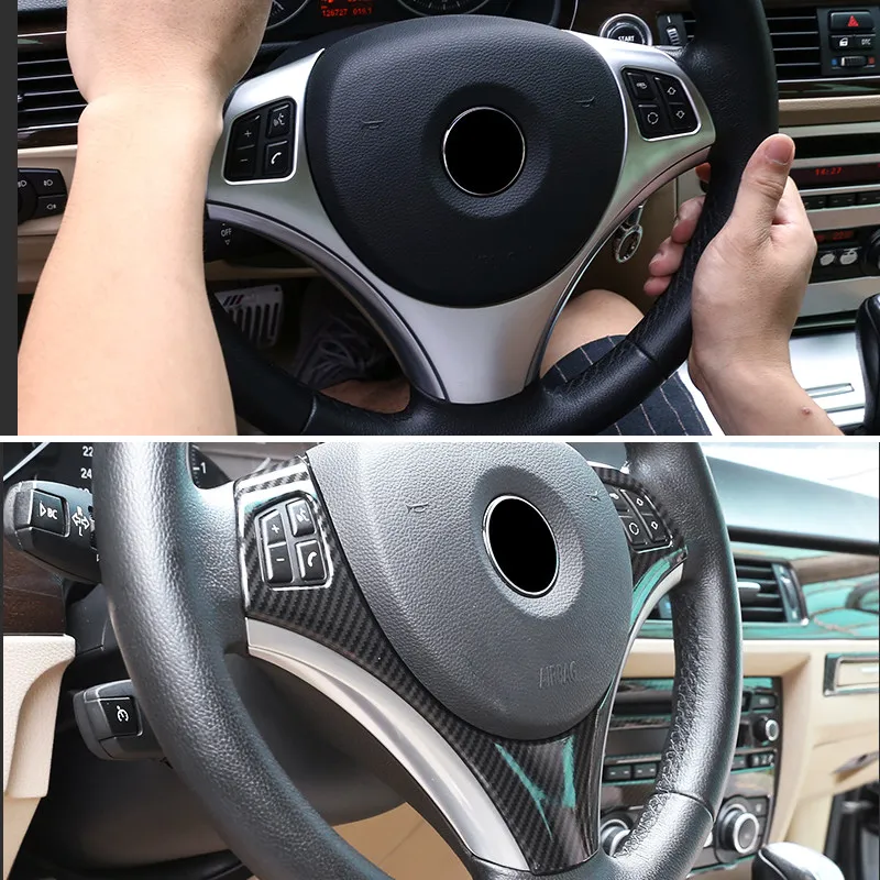 سيارة الكربون الملمس عجلة القيادة لوحة التبديل زر غطاء إطاري الكسوة لسيارات BMW 1 3 سلسلة E82 E87 04-11 E90 E92 E93 05-12 X1 E84 #5