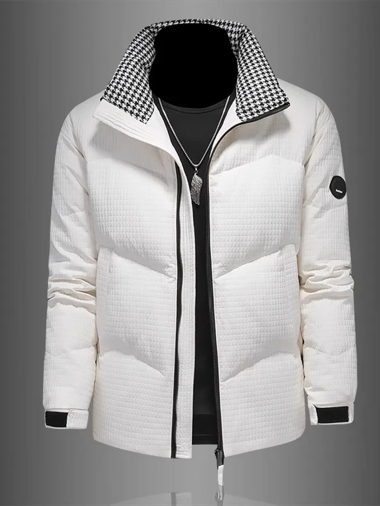 Chaqueta de plumón de pato para hombre, abrigo informal grueso y cálido con cuello levantado, con cremallera, 90%