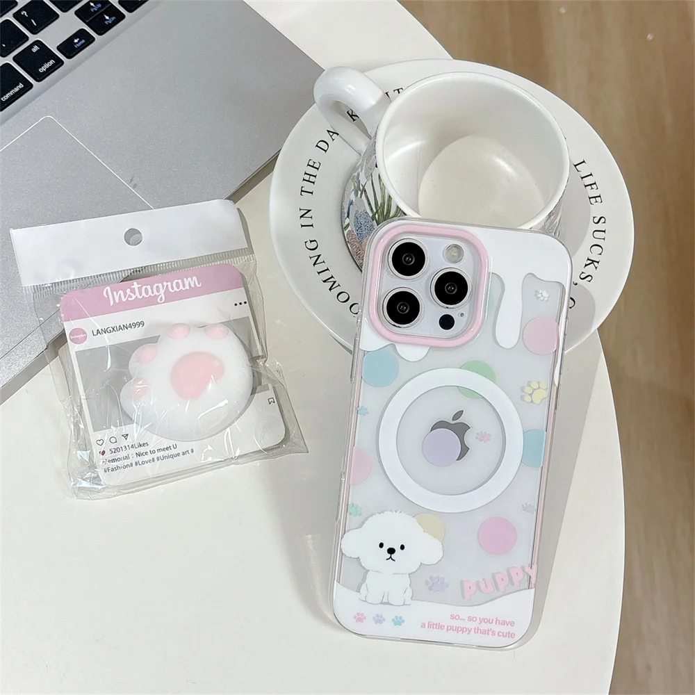 Supporto per cani carino Supporto magnetico personalizzato adatto per Apple iPhone 16 ProMax iPhone 15/14/13 Custodia morbida