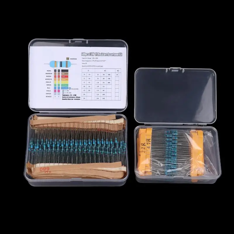 300/600 قطعة 1/4 واط طقم مقاوم من غشاء معدني 1% 0.25 واط المقاومات عدة 10Ω ~ 1MΩ حلقة ملونة المقاومة الإلكترونية عدة #3