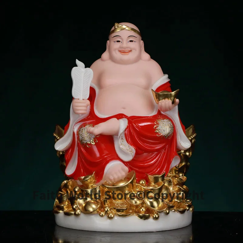 30CM Asia home Shrine altar Worship high grade jade gold plating Maitreya Vietnam God of wealth Mammon BUDDHA protection statue