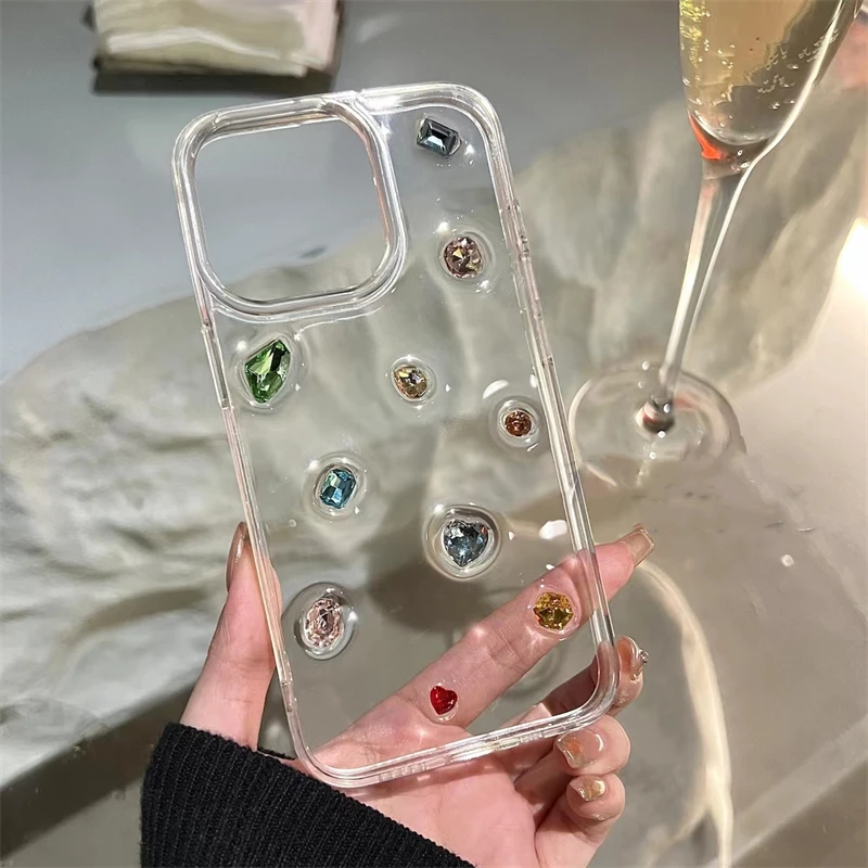 Luxury Glossy Diamond Clear Epoxy Case For iPhone 15 14 13 12 11 Pro Max X XS XR 7 8 Plus SE 3 Glitter Rhinestone Silicone Cover