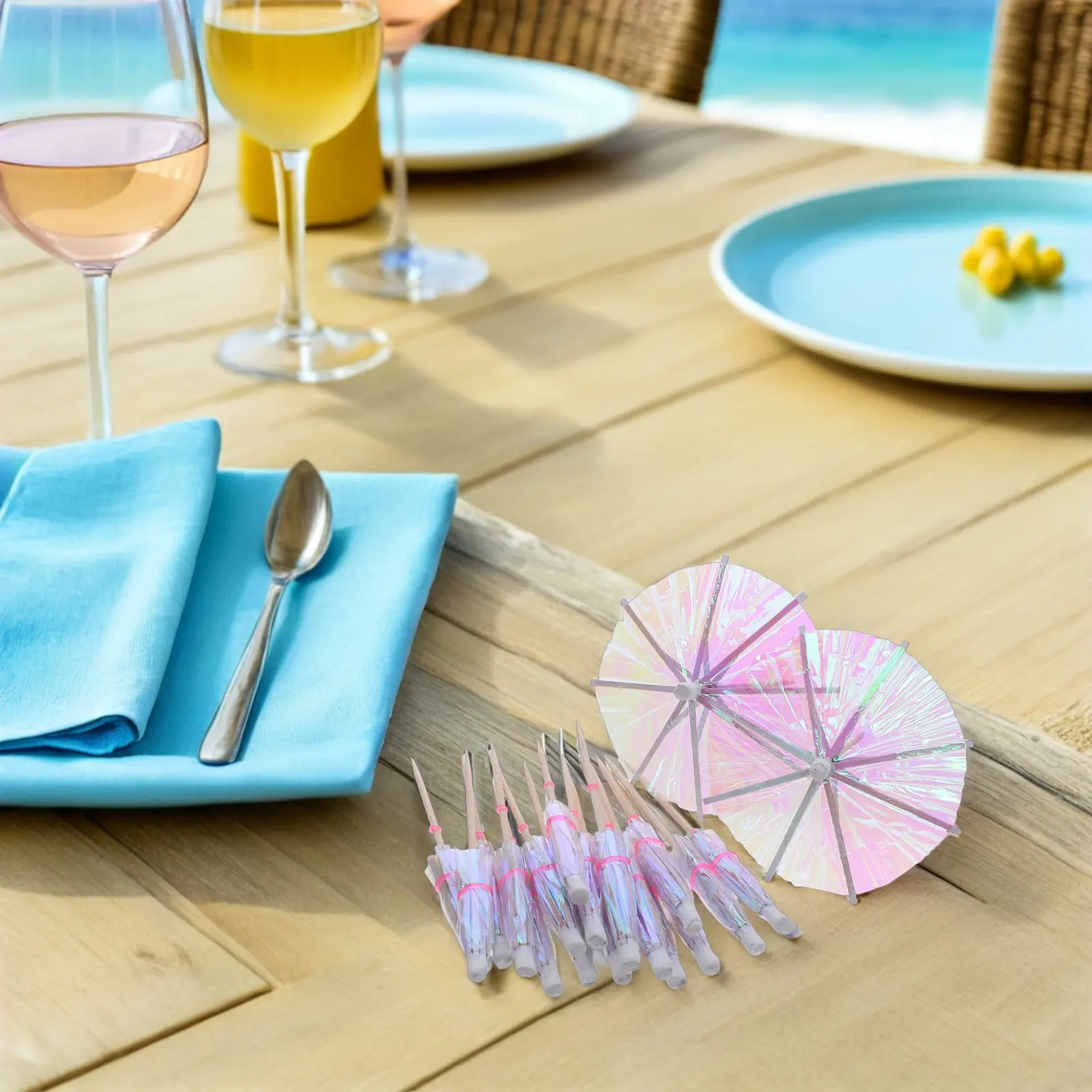 50Pcs Fluorescent Cocktail Umbrella Picks Mini Parasol Drink Toppers Tropical Party Supplies Fruit Skewers Cupcake Decorations