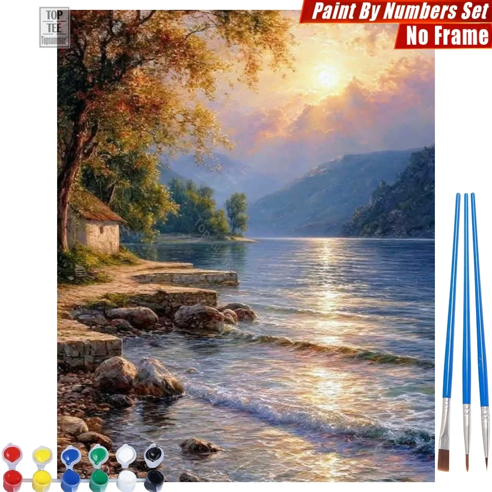 

Sunset Lakeside Scenery DIY Painting By Numbers Set - Serene Beautiful View Halloween Gift For Teacher