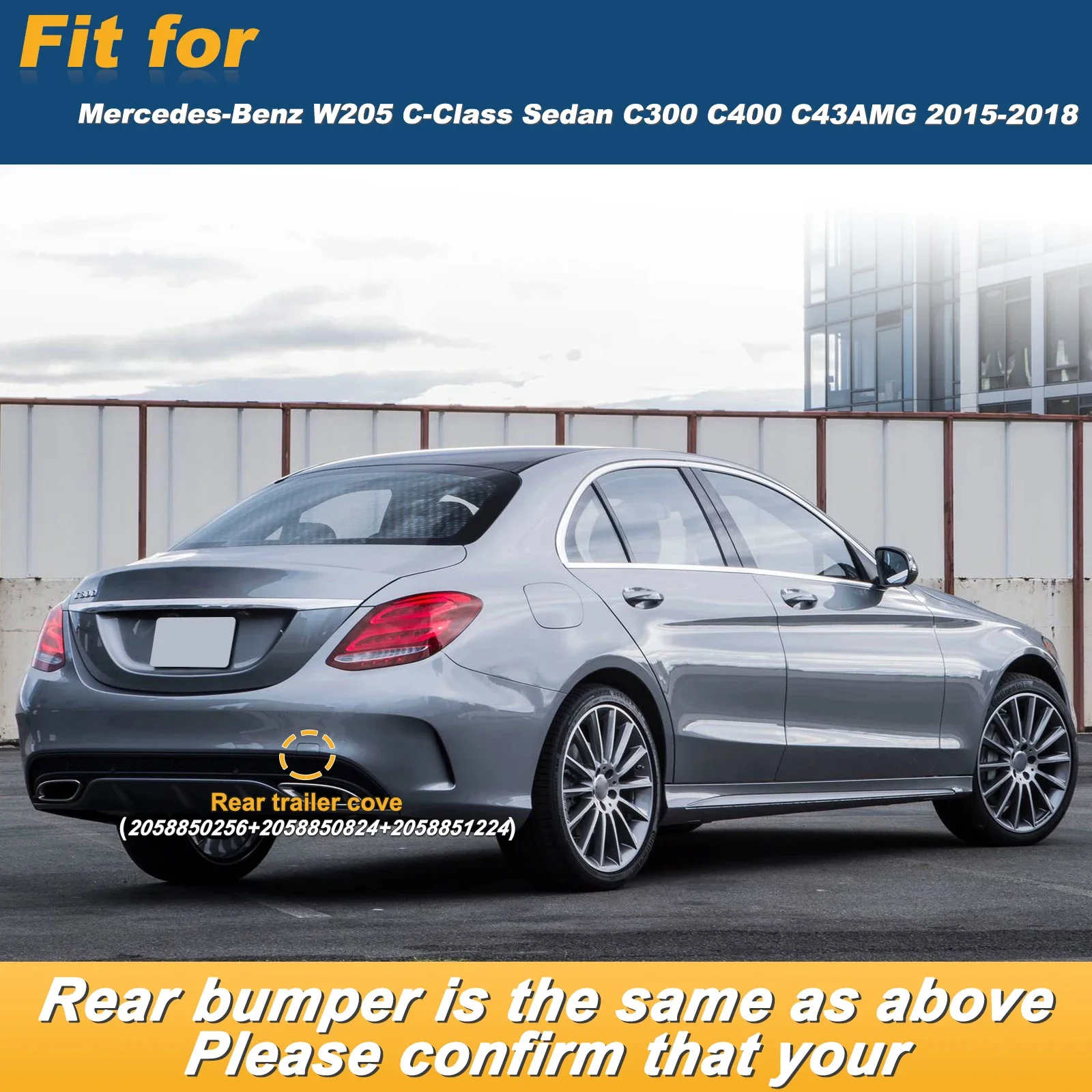 For Mercedes Benz W205 C Class C300 C400 C43 AMG 2015-2018 Rear Passenger Side Bumper Tow Hook Cover