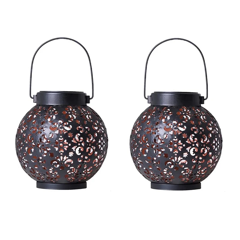 

2 Pack Solar Lanterns Outdoor Hanging, Waterproof Metal Hanging Solar Lantern Decorative For Garden Patio Courtyard