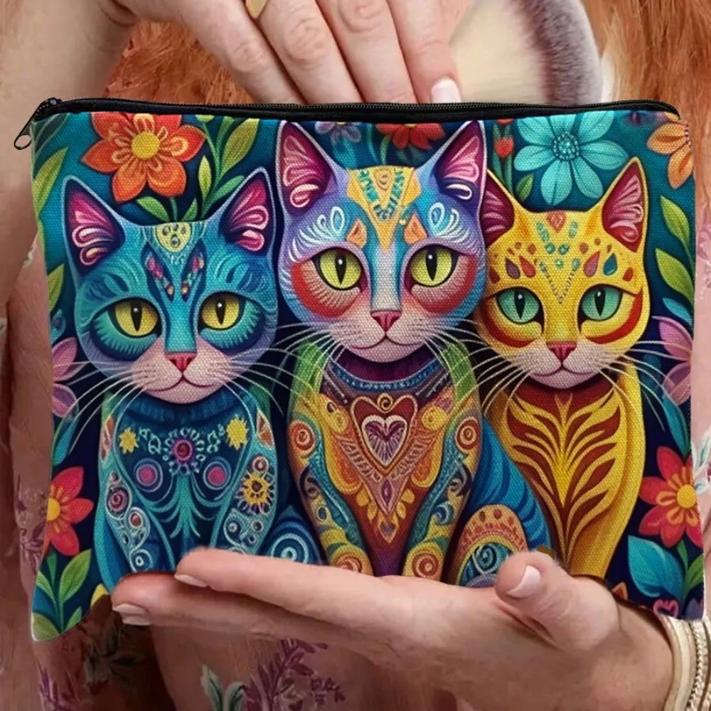 Cute Cartoon Printed Cosmetic Bag Multifunctional Portable Makeup Bag Zipper Jewelry Storage Bag Gifts