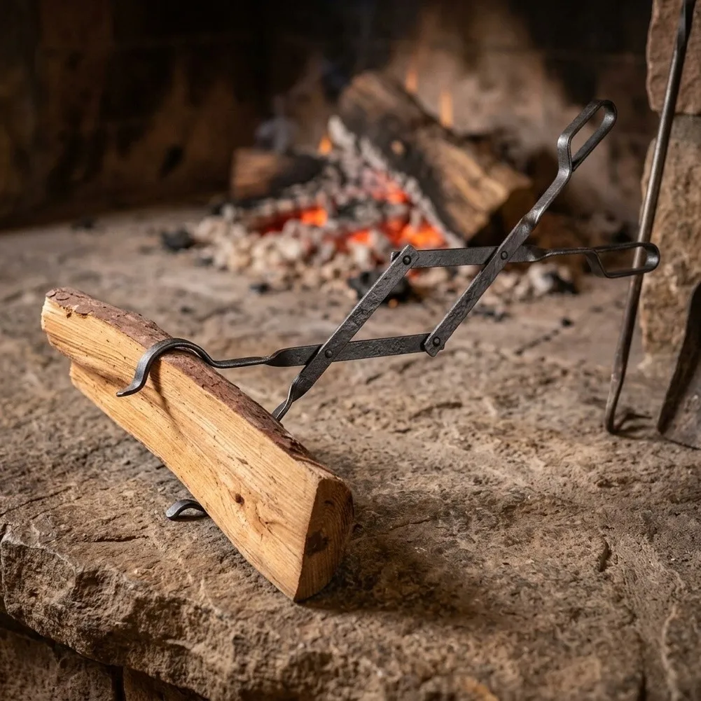 Strong Iron Fire for tongs with Precision Grip Intended for Managing Firewood in Homes Cabins Backyard Fire Pits and Campsites
