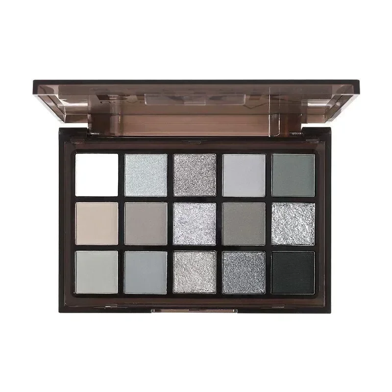 Black Smoky Eyeshadow Palette 15 สี Cool Toned Eye Shadow โลหะ Pearlescent Matte Silver Lasting Eye Pigment แต่งหน้า