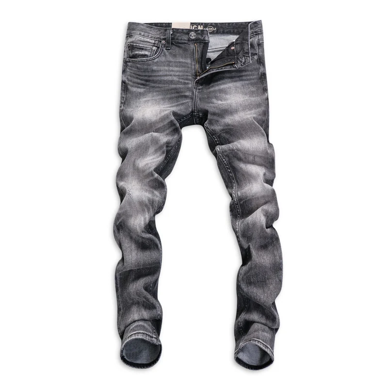 Italian Style Fashion Men Jeans High Quality Retro Gray Slim Fit Stretch Ripped Jeans Men Trousers Vintage Denim Pants Hombre