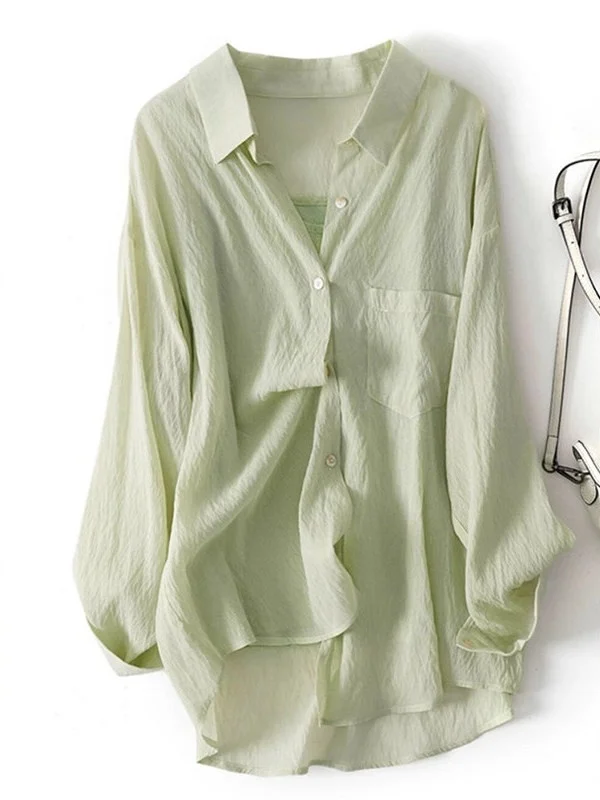 

Elegant Women's Summer Fashion High-End Loose Casual Thin Medium-Length Sun Protection Shirt Korean Style Long Sleeve Button up