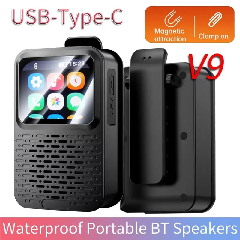 A92Z Wearables Smart Speaker IPX5 Waterproof Touch Screen Subwoofer Powerful Bass Alarm Clock Wireless Player Black
