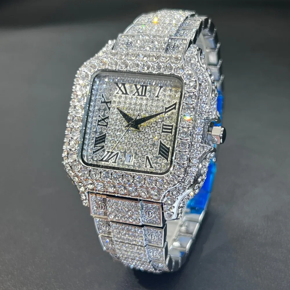 

Часы MISSFOX с полным инкрустированием стразами, мужские, в стиле хип-хоп, крутые, кварцевые, с календарем, светящимися стрелками, для мужчин и женщин, дропшиппинг