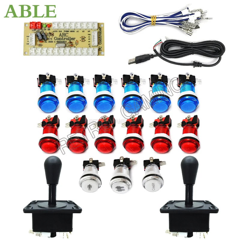 Kit Arcade 2 Player Zero Delay Mando Arcade Usb Encoder per Pc Rasberry Pi 33mm Led Push Button Joystick Usb Arcade Cabinet