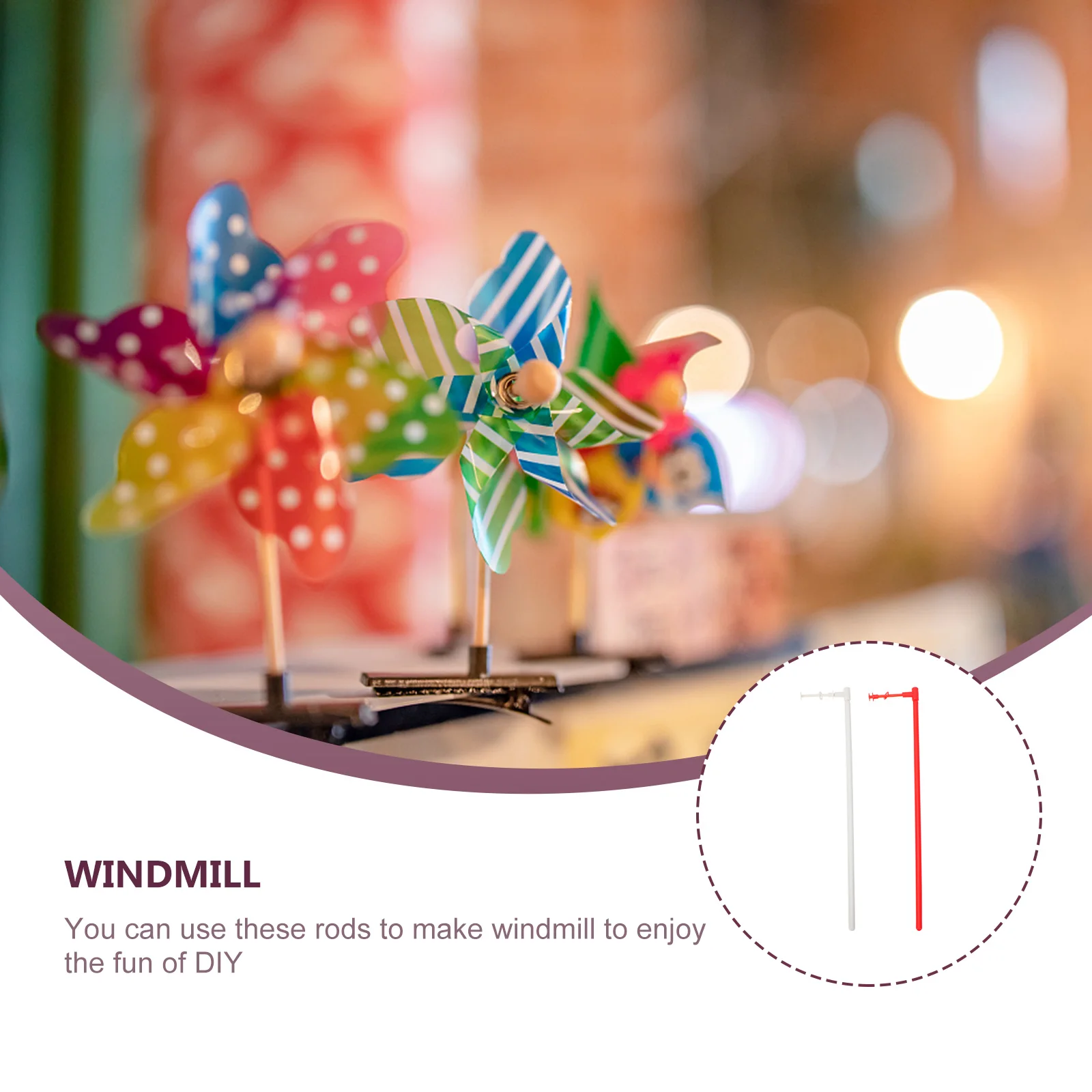 

20 set Windmill Making Poles Solid Plastic Sticks 10White 10Red Sets Safe DIY Craft Supplies Lightweight Portable
