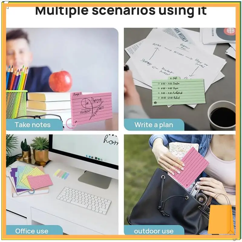 L52A-600 Pack Index Cards, 3Inch X 5Inch Ruled Index Cards With Ring, Colored Lined Flash Cards, Both Sides Note Cards