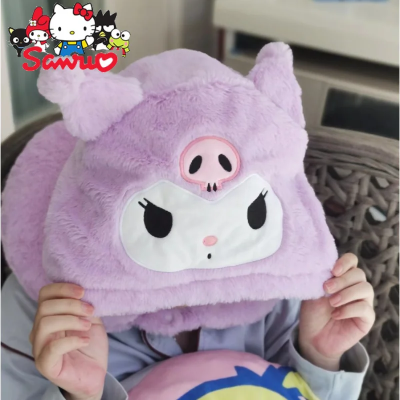 

Sanrio Cartoon Hooded U-shaped Pillow Kuromi Melody Cinnamoroll Pochacco Travel Plane with Hat Keep Warm Thickening Hats Gifts