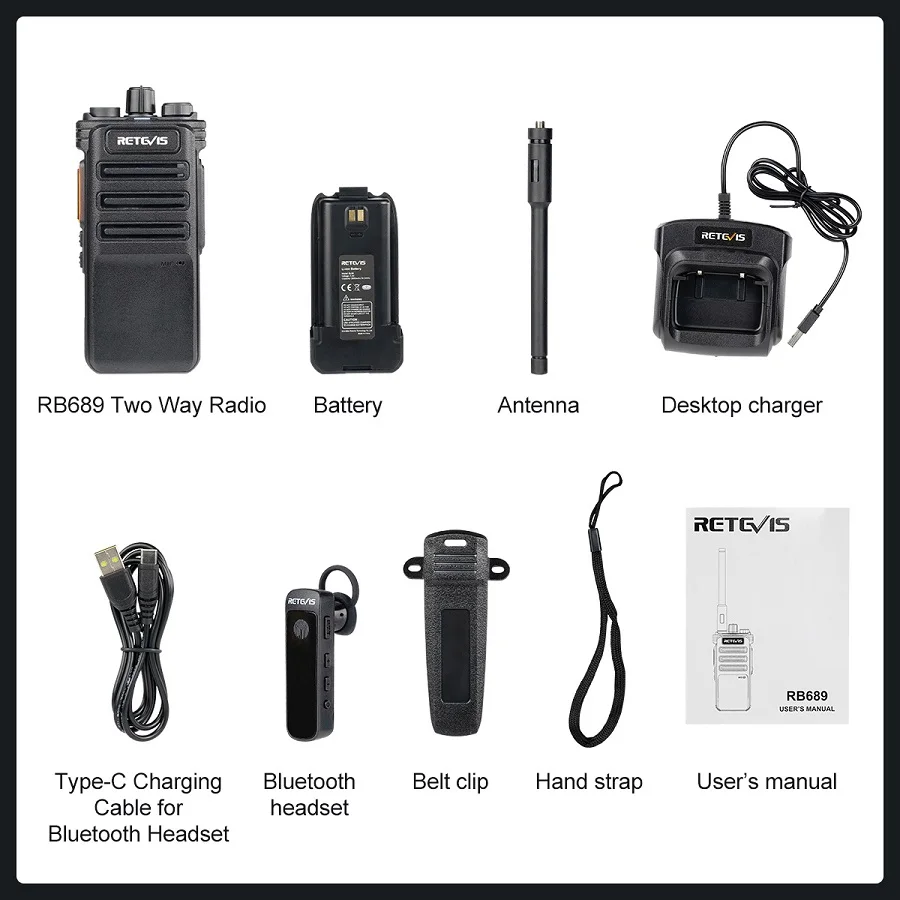 10W UHF Bluetooth-Compatible Walkie Talkie Retevis RB689 Handheld  Walkie-Talkies Powerful Professional Radio for Warehouse