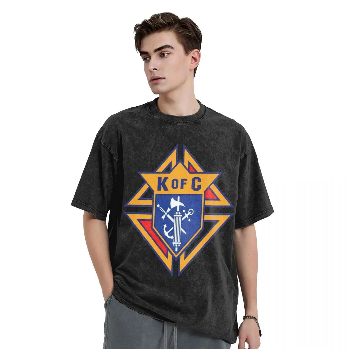 Knights Of Columbus Logo T Shirts Hip Hop Washed Cotton Oversize T-Shirts Novelty for Men Women Tops Streetwear Printed Tees