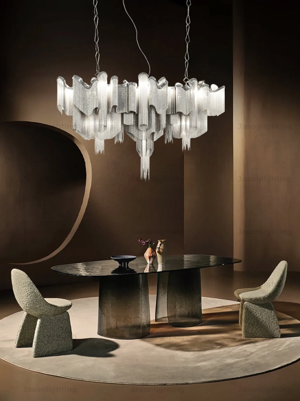 Black Gold Chrome Aluminum Chain Dimmable LED Pendant Light