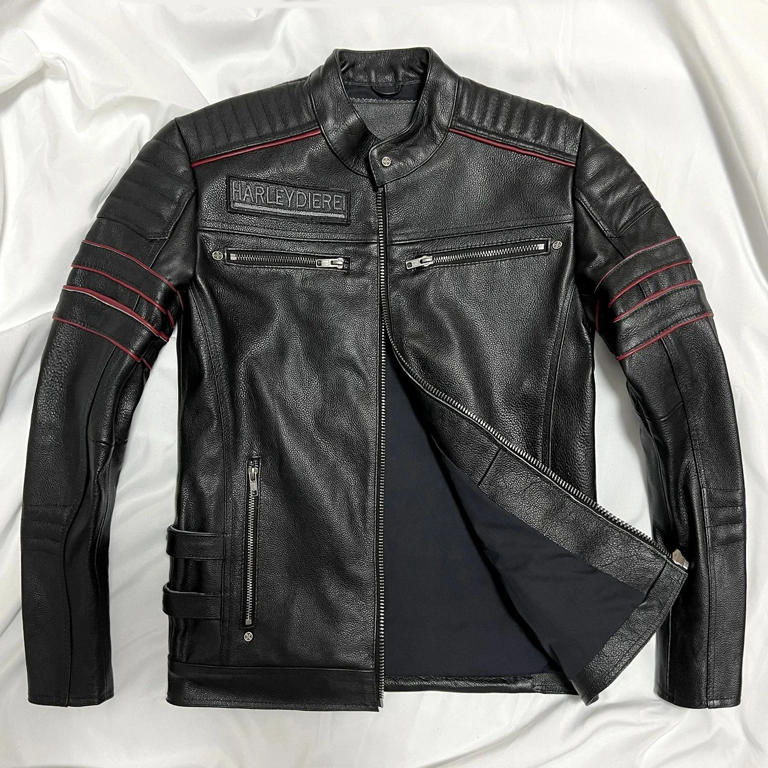 Men's Cowhide Leather Motorcycle Jacket Skull Embroidery Top Layer Genuine Clothing 6XL Slim Fit Black Spring Male Coat