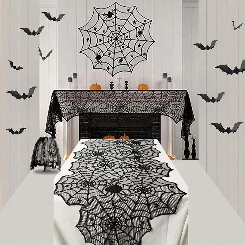 

Table Runner Halloween Table Flag Fireplace Cloth Home Decoration Lace Spider Web Haunted House Table Decor Party Supplies