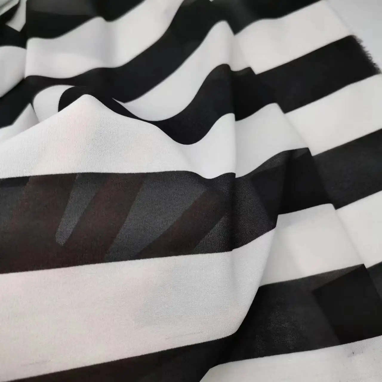 Wide Stripe Chiffon Dress Shirt Fabric 4CM Black White Streak Scarf DIY Sewing Material