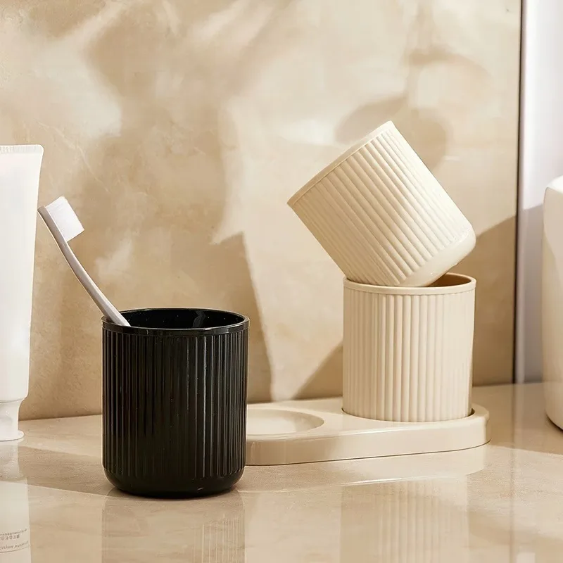 2pcs/set Solid Color Mouthwash Cup with Tray, Couple Toothbrush Cup, Gargle Cup Set,Family Bathroom Tumbler,Bathroom Accessories