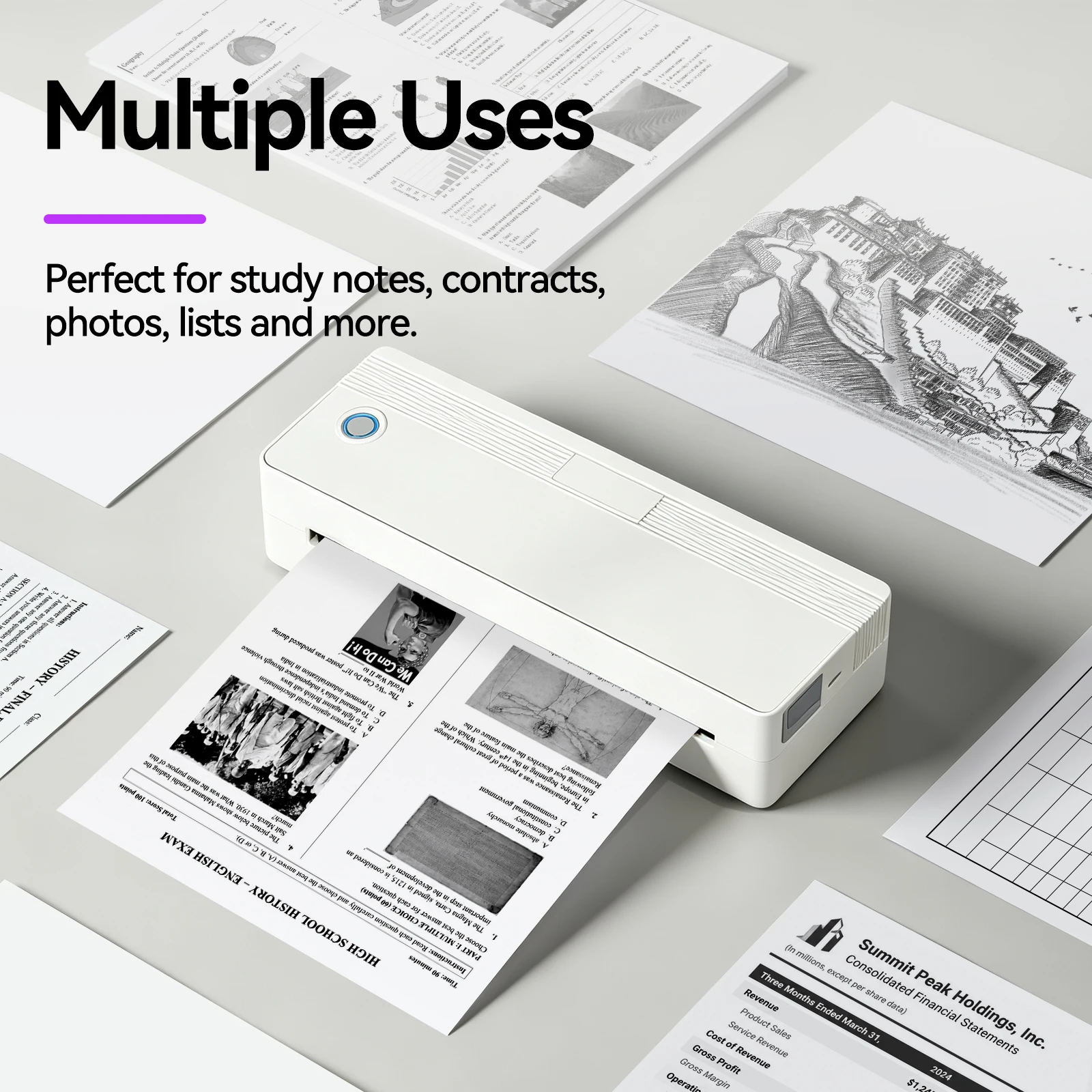 Portable Printer for School Business Travel Suitable Compact Size for Easy Carry Ideal for Office And Home Use