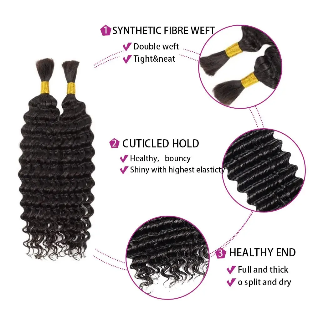 Synthetic Deep Wave Bulk hair For Braiding 150g No Weft Deep Wave For Braiding Micro Faux Braiding Hair for Boho Braids Wet